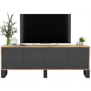 Meble Lindner TV stolík Apollo2 dub Wotan / grafit matný 150 cm s kovovými nohami vyobraziť