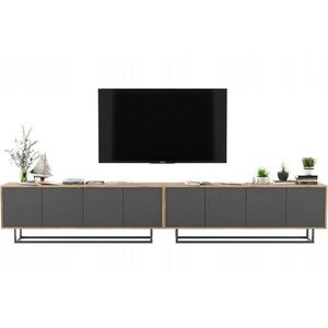 Meble Lindner SET 2 TV stolíkov Apollo2 dub Wotan / grafit matný 300 cm s kovovým rámom vyobraziť
