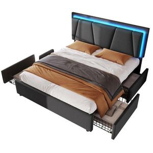 WISHDOR ČALÚNENÁ POSTEĽ 160/200 cm, sivá, s ľanovým poťahom, 4 zásuvkami a LED osvetlením vyobraziť