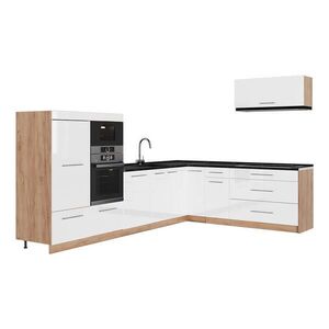 Vicco ROHOVÁ KUCHYŇA Fame-Line, Biely vysoký lesk/Dub Goldkraft, 327 x 227 cm bez pracovnej dosky vyobraziť
