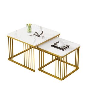 Redom SÚPRAVA konferenčných stolíkov 60/60/45 cm a 45/45/40 cm, zasúvateľné, mramorový vzhľad, Biela vyobraziť