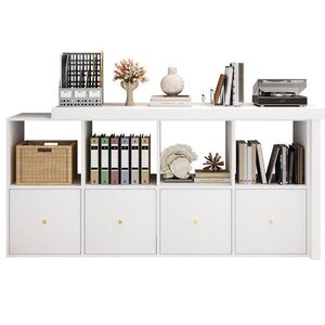Modfu PÍSACÍ stôl z MDF 140x48x78 cm biely otočný o 360°, s 8 priehradkami a 4 zásuvkami vyobraziť