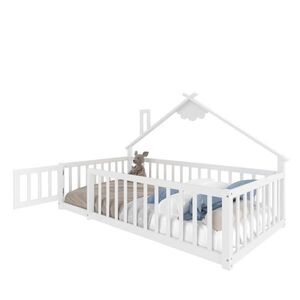 OKWISH DETSKÁ posteľ 90/190 cm biela z borovice a MDF s domčekovým rámom a bočnicou so zámkom vyobraziť