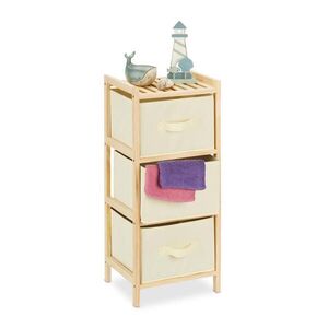 Relaxdays REGÁL Béžový drevo textil s 3 košmi 65x28 cm vyobraziť