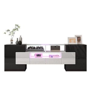 Redom NÍZKA komoda 145/30/51 cm s LED osvetlením, 6 dverami a 2 zásuvkami z drevotriesky a MDF, Biela/Čierna vyobraziť