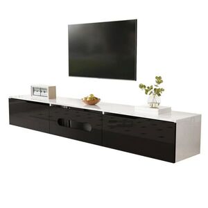 Redom NÍZKA komoda 180/35/30 cm s LED osvetlením, 3 dvierkami a montážou na stenu, Čierna/Biela vyobraziť