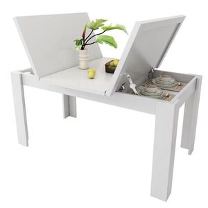 Redom JEDÁLENSKÝ stôl 120/70 cm s úložným priestorom a výklopnou doskou, MDF, Biela vyobraziť