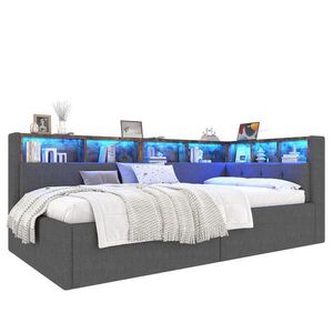 Modenvie ČALÚNENÁ posteľ 90/200 cm z ľanu a MDF v sivej farbe s LED, USB-C a úložným priestorom vyobraziť
