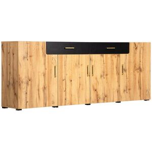 Modfu KOMODA z drevotrieskovej dosky 208x39, 5x80 cm hnedá s 2 zásuvkami, 4 dvierkami a veľkým úložným priestorom vyobraziť