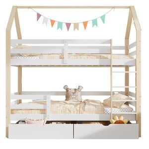 OKWISH DOMČEKOVÁ posteľ 90/200 cm biela a dubová s úložnými zásuvkami z masívneho dreva vyobraziť