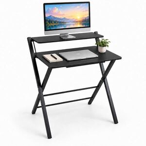 Relaxdays PÍSACÍ STÔL Čierny skladací s nadstavcom na monitor vyobraziť