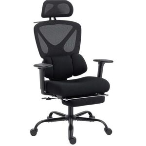 OKWISH ERGONOMICKÁ kancelárska stolička čierna s opierkou hlavy, bedrovou oporou a výsuvnou podnožkou z plastu vyobraziť