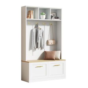 OKWISH PREDSIEŇOVÁ zostava 105/40/180 cm prírodná a biela z MDF a drevotriesky s lavicou, úložným priestorom a 2 dverami vyobraziť