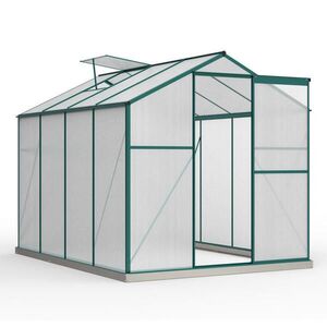 Modfu SKLENÍK z hliníka a polykarbonátu 253x190x200 cm zelený s vetracím oknom, posuvnými dverami a stabilným fundamentom vyobraziť