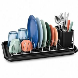 Relaxdays ODKVAPKÁVAČ Čierna strieborná kov plast s odkvapkávacou miskou 43 cm vyobraziť