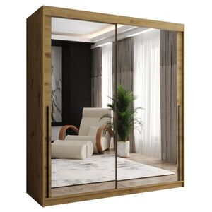 Home Collective ŠATNÍKOVÁ SKRIŇA S POSUVNÝMI DVERAMI so zrkadlom, šírka 180 cm, Artisan s čiernym madlom vyobraziť