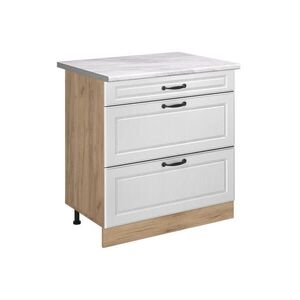 Vicco KUCHYNSKÁ SPODNÁ SKRINKA R-Line, Biely vidiecky dom/Dub Goldkraft, 80 cm s 3 zásuvkami Marmori työtaso vyobraziť