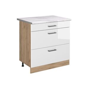 Vicco KUCHYNSKÁ SPODNÁ SKRINKA R-Line, Biely vysoký lesk/Dub Goldkraft, 80 cm s 3 zásuvkami Marmori työtaso vyobraziť
