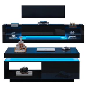 Redom OBÝVACIA zostava 181/38/38 cm + 100/50/40, 3 cm s LED osvetlením, vysokým leskom a Bluetooth ovládaním, Čierna vyobraziť