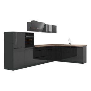 Vicco ROHOVÁ KUCHYŇA R-Line, Antracit vysoký lesk/antracitová, 347 x cm Goldkraft tammi työtaso vyobraziť