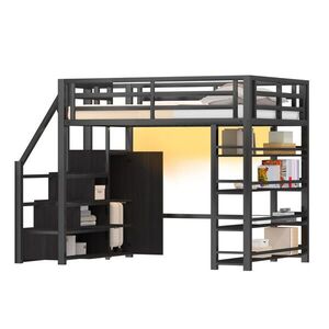 Modenvie VYVÝŠENÁ posteľ 140/200 cm z kovu a MDF v čiernej farbe s LED osvetlením vyobraziť