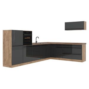 Vicco ROHOVÁ KUCHYŇA R-Line, Antracit vysoký lesk/Dub Goldkraft, 327 x cm bez pracovnej dosky vyobraziť