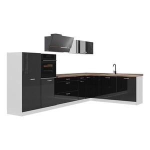 Vicco ROHOVÁ KUCHYŇA R-Line, Čierny vysoký lesk/biely, 347 x cm Goldkraft tammi työtaso vyobraziť