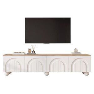 OKWISH TV stolík 180/40/45 cm biely a dubový dekor so 4 dvierkami a úložným priestorom z MDF vyobraziť