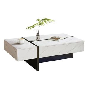 OKWISH KONFERENČNÝ stolík 105/60/35 cm biely s LED osvetlením a 3 zásuvkami z drevotriesky vyobraziť
