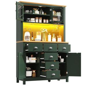 OKWISH BUFFETOVÁ skrinka 104/40/180 cm zelená z MDF s LED osvetlením a držiakmi na nápoje vyobraziť
