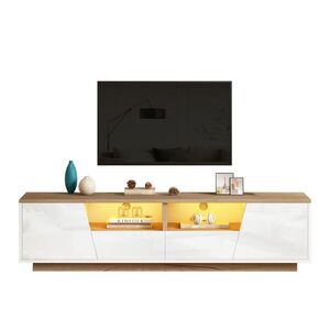 OKWISH TV stolík 180/40/46 cm biely a v dekore dreva s LED osvetlením a vysokolesklým čelom z drevotriesky vyobraziť