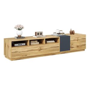 OKWISH TV stolík 200/45/45 cm čierno-sivý s prírodným dekorom z drevotriesky s otvorenými priehradkami a káblovými otvormi vyobraziť