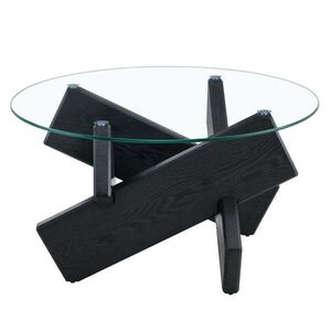 OKWISH KONFERENČNÝ stolík 79/79/45 cm čierny transparentný z MDF a skla s krížovou podnožou vyobraziť