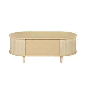 OKWISH KONFERENČNÝ stolík 100/50/36 cm dubová farba z MDF s 1 zásuvkou otvoreným úložným priestorom a roletovými dvierkami vyobraziť