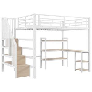 STILVORA VYSOKÁ POSTEĽ 140/200 cm biela so schodmi, stolom, regálom, LED a USB vyobraziť