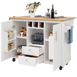 Modenvie KUCHYNSKÝ ostrovček z MDF a kovu, 137, 9/73/92 cm biely, so sklopnou doskou a kolieskami vyobraziť