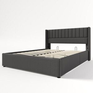 STILVORA ČALÚNENÁ POSTEĽ 140 × 200 cm, sivá, úložný box, rošt, ľan vyobraziť