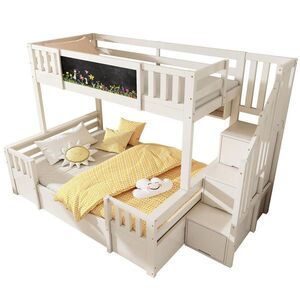 Modenvie POSCHODOVÁ posteľ 253/145/150 cm z masívneho dreva a MDF, biela, s úložným priestorom vyobraziť