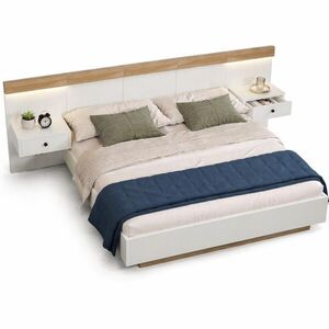 STILVORA POSTEĽNÁ ZOSTAVA 180 × 200 cm, biela a dub sonoma, 2 zásuvky, LED, USB/Type-C, plávajúci dizajn vyobraziť