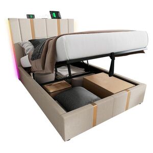STILVORA ČALÚNENÁ POSTEĽ 90 × 200 cm, béžová, úložný box, LED, USB, Type-C, ľan vyobraziť