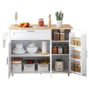 Modenvie KUCHYNSKÝ ostrovček 132, 5/44(70)/90 cm z MDF biely/dubový dekor, so sklopnou pracovnou doskou vyobraziť