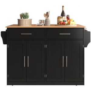 Modenvie KUCHYNSKÝ ostrovček z MDF, 120/46(70)/91, 5 cm, čierny/prírodný, so sklopnou doskou a kolieskami vyobraziť