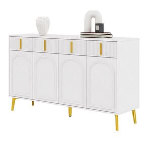 Modenvie ŠIROKÁ komoda z MDF, 140/38/82 cm biela so zlatými detailmi vyobraziť