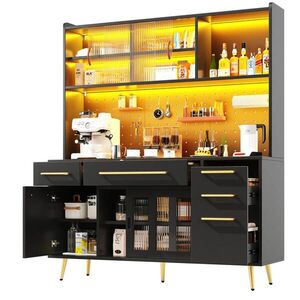 Modenvie ŠIROKÁ komoda z MDF a skla, 145/39/171 cm čierny, s LED osvetlením vyobraziť