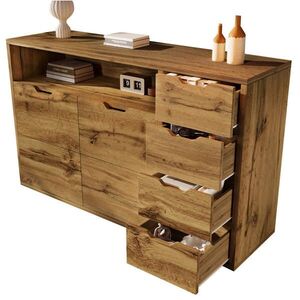 Modenvie ŠIROKÁ komoda 150/40/90 cm z MDF v dekore duba s kovovou konštrukciou vyobraziť