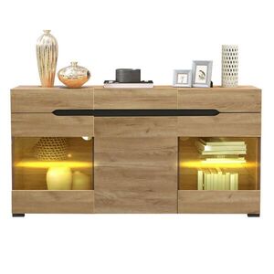 Modenvie ŠIROKÁ komoda 140/35/80 cm v dekore duba s LED osvetlením a 3 dvierkami vyobraziť