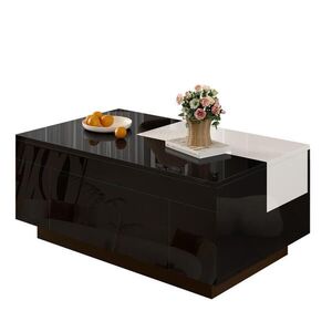 Flora Grace KONFERENČNÝ stolík s LED 80/50 cm, čierno-biely lesk, MDF, s úložným priestorom vyobraziť