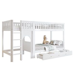 Flora Grace POSCHODOVÁ posteľ 90/200 cm masívne drevo/MDF biela/prírodná s rebríkom vyobraziť