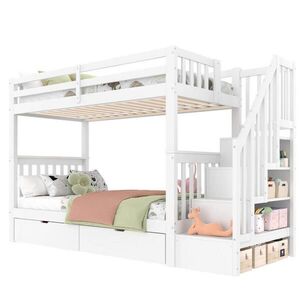 Flora Grace POSCHODOVÁ posteľ 90/200 cm s úložným schodiskom, 2 zásuvky, borovica/MDF, biela vyobraziť