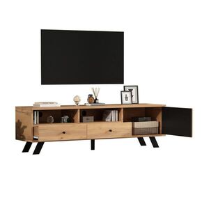 Redom NÍZKA komoda 150/38/44 cm s 2 zásuvkami a skrinkou, vhodná pre TV do 60 palcov, Prírodná farba dreva/Čierna vyobraziť